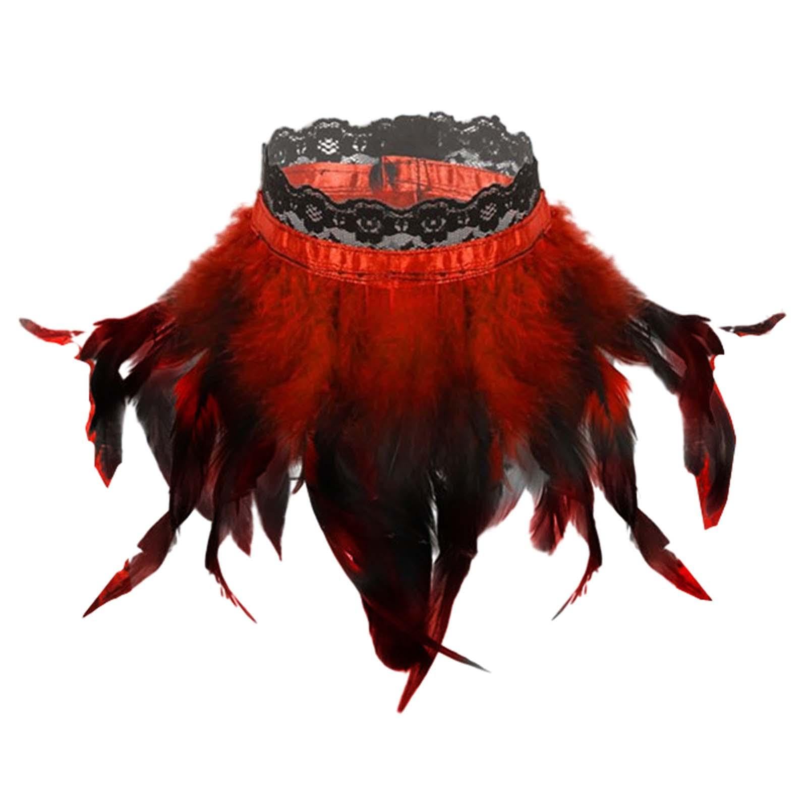 Shoulder Wrap Scarf Necklace Tie Black Faux Feather for Costume Prom Cosplay Red-image-25