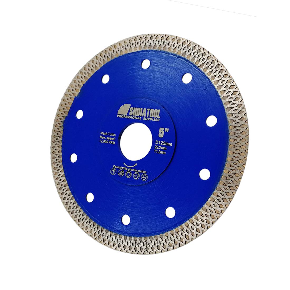 SHDIATOOL Disco de corte de diamante X de malla turbo segmento de borde prensado en caliente sinterizado hoja de sierra circular para azulejos mármol diámetro 105 mm paquete de 5