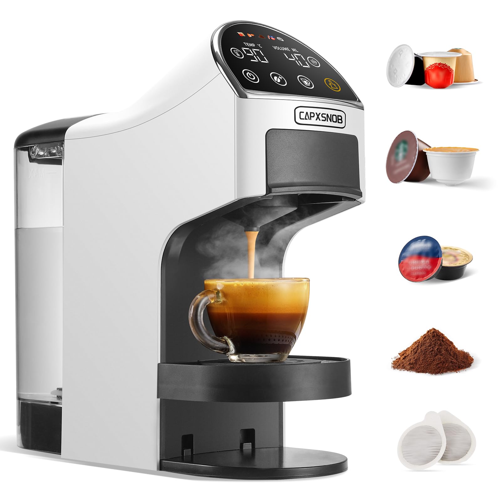 Magician2 Macchina da Caffè a Cialde e Capsule 5 in 1 per Casa e Ufficio | Adatto per ESE 44mm, Nespresso, Dolce Gusto, A Modo Mio, Macinato - Auto-Lock, TouchLED, Volume/Temp Regolabili, Preinfusione