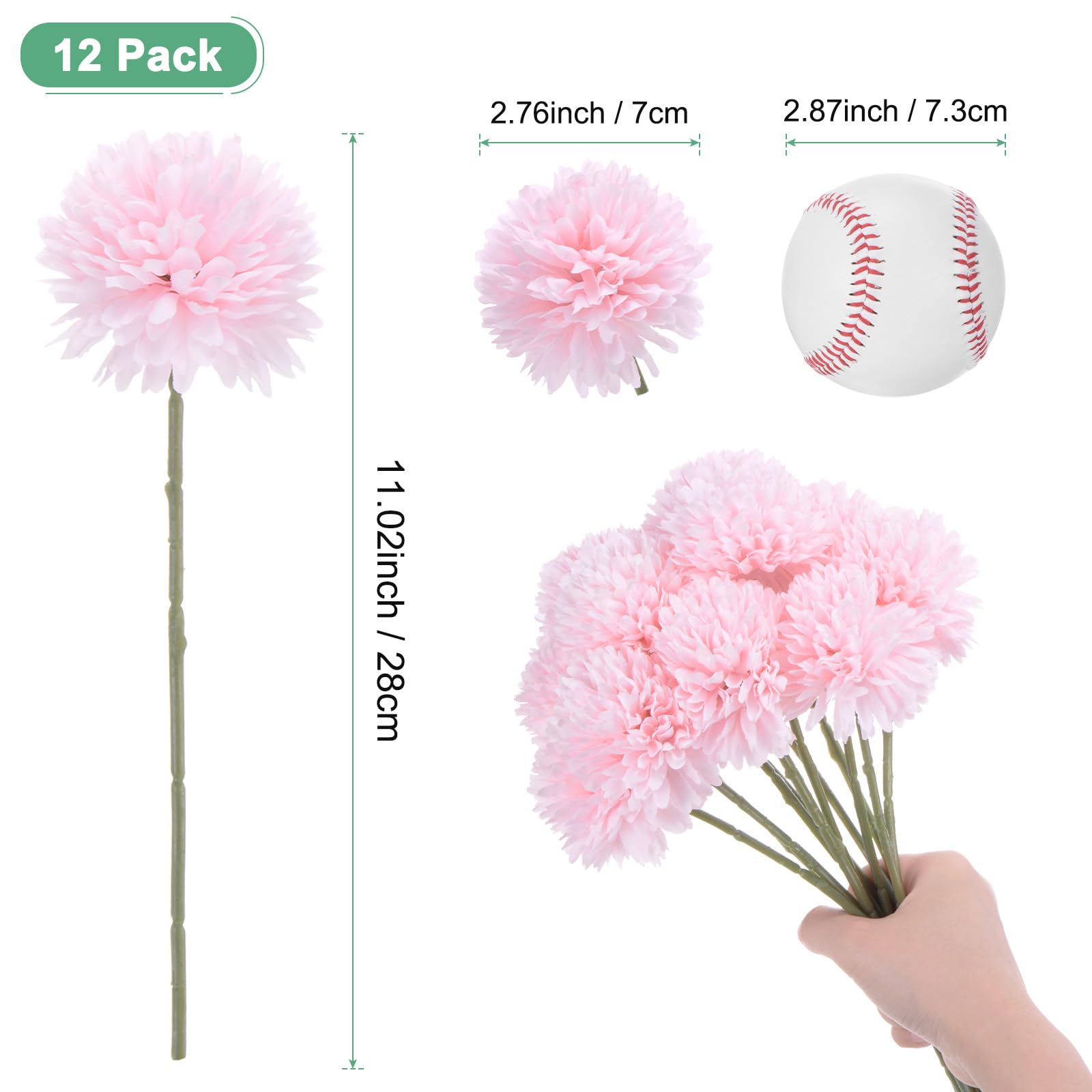 M METERXITY 12-Pack Artificial Chrysanthemum Ball Flowers - Image 3