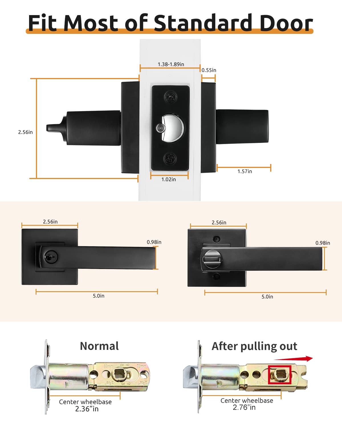 Sensimax 1 Pack Interior Door Handles, Square Keyed Entry Lever Matte Black, Heavy Duty Indoor Hardware with Square Panel, Left or Right Handing (Square Keyed Entry Lock, Black, 1 Pack) SMF-Y