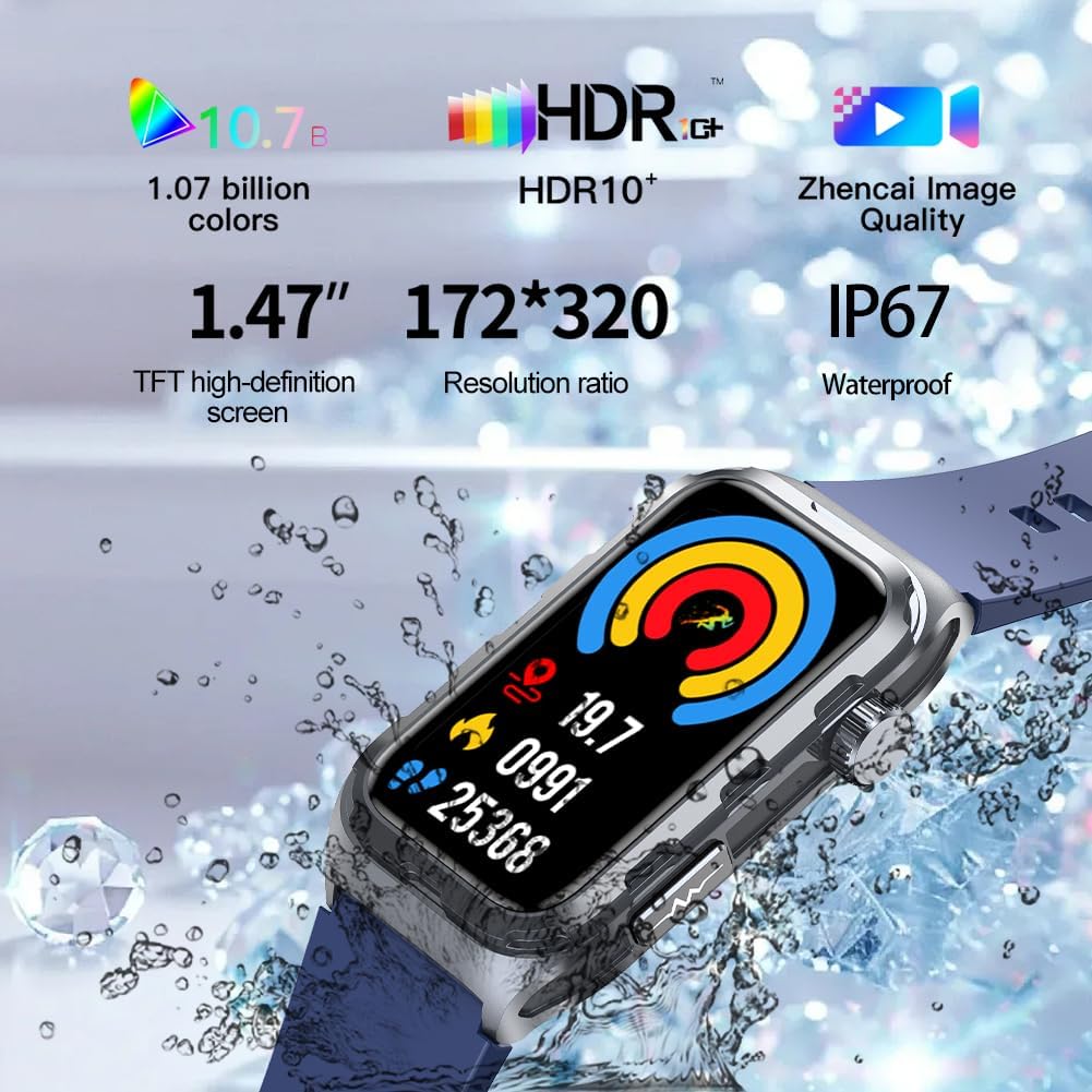 Smartwatch submerged in water, highlighting its IP67 waterproof rating (note: product specs state IP68, this image may be illustrative).