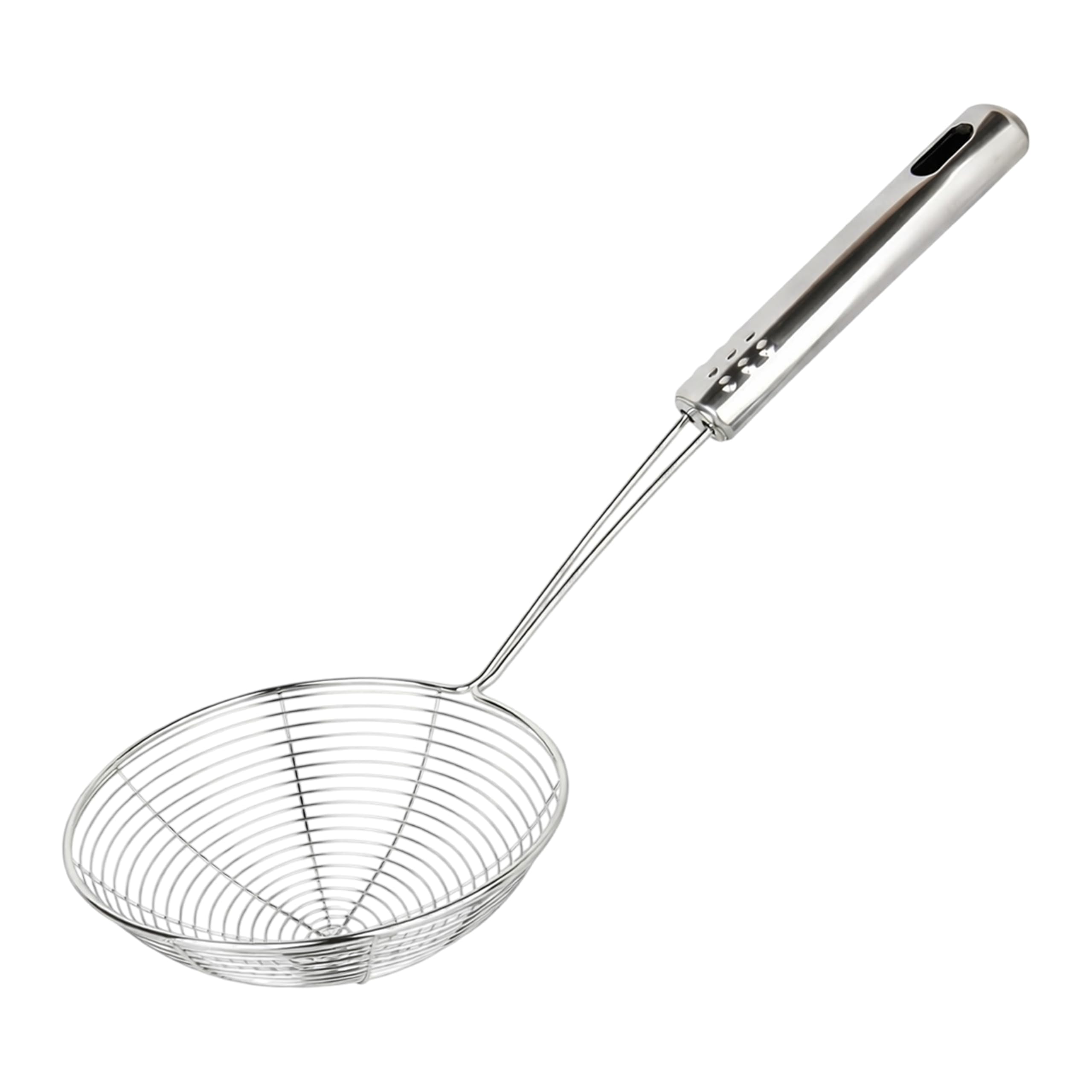 STL 7.4 inch (19cm) Stainless Steel Strainer Wire Skimmer Ladle with Ergonomic Handle Sieves Spider Mesh Filter Solid Utensils Slotted Spoon for Kitchen Frying Chips Food, Pasta, Noodles, Spaghetti