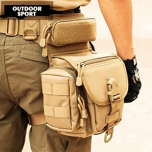 Miniatura 2 de SUFUINU Bolsa táctica militar impermeable tipo B para piernas cruzadas sobre piernas, para ciclismo, senderismo, muslo (caqui)