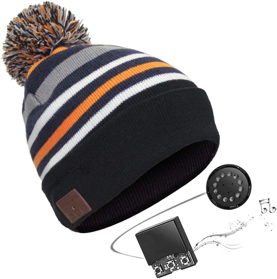 Bluetooth Beanie Bluetooth Hat Bluetooth Beanie Hat Wireless Headphone Beanie Hat, Beanie Headset with Removable Bluetooth V4.1 Stereo Bluetooth Headphone, Hands Free Talking-Yellow with Pompom
