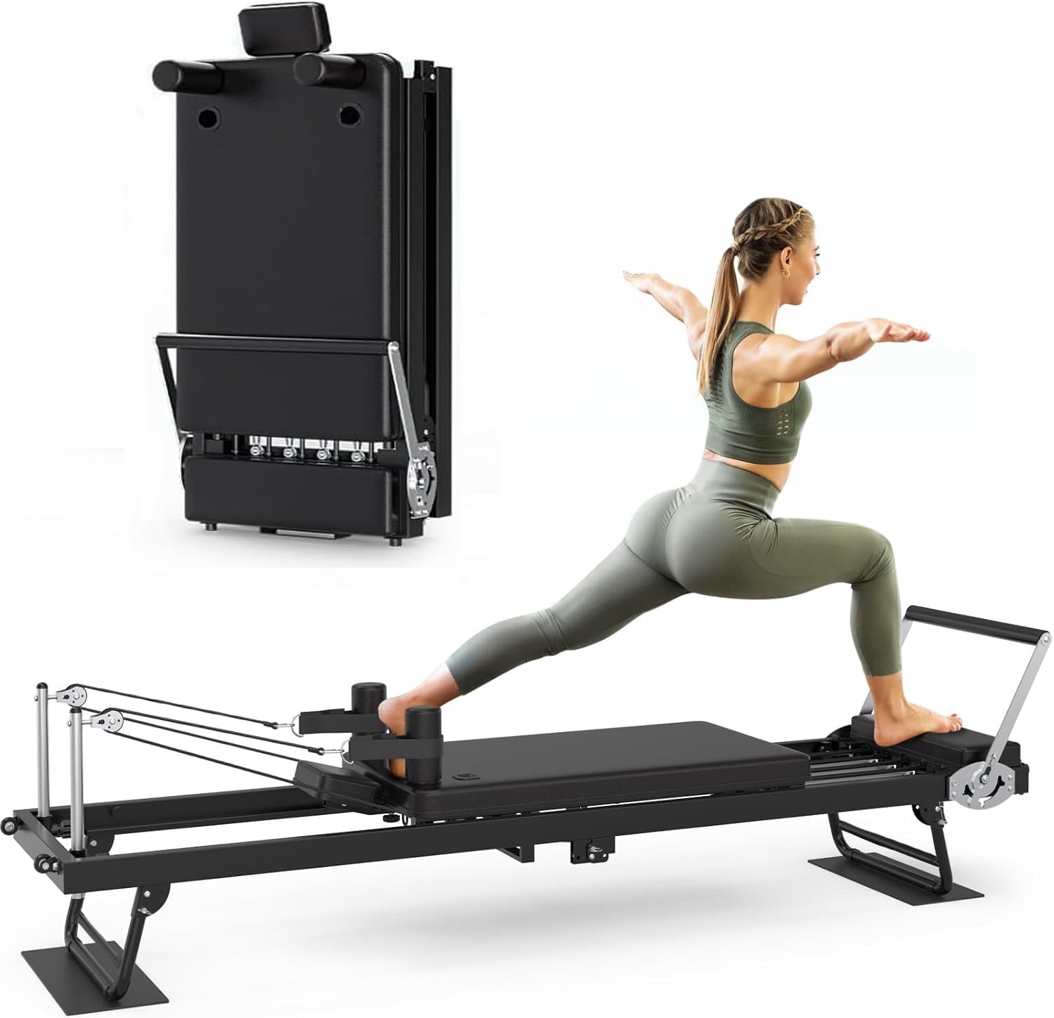 DEONG Pilates Reformer Machine,New Lengthening Foldable Pilates Machine Equipment for Home, Exercise Yoga Equipment, Adjustable Intensity Pilates Bed Suitable for Beginners and Intermediate Users