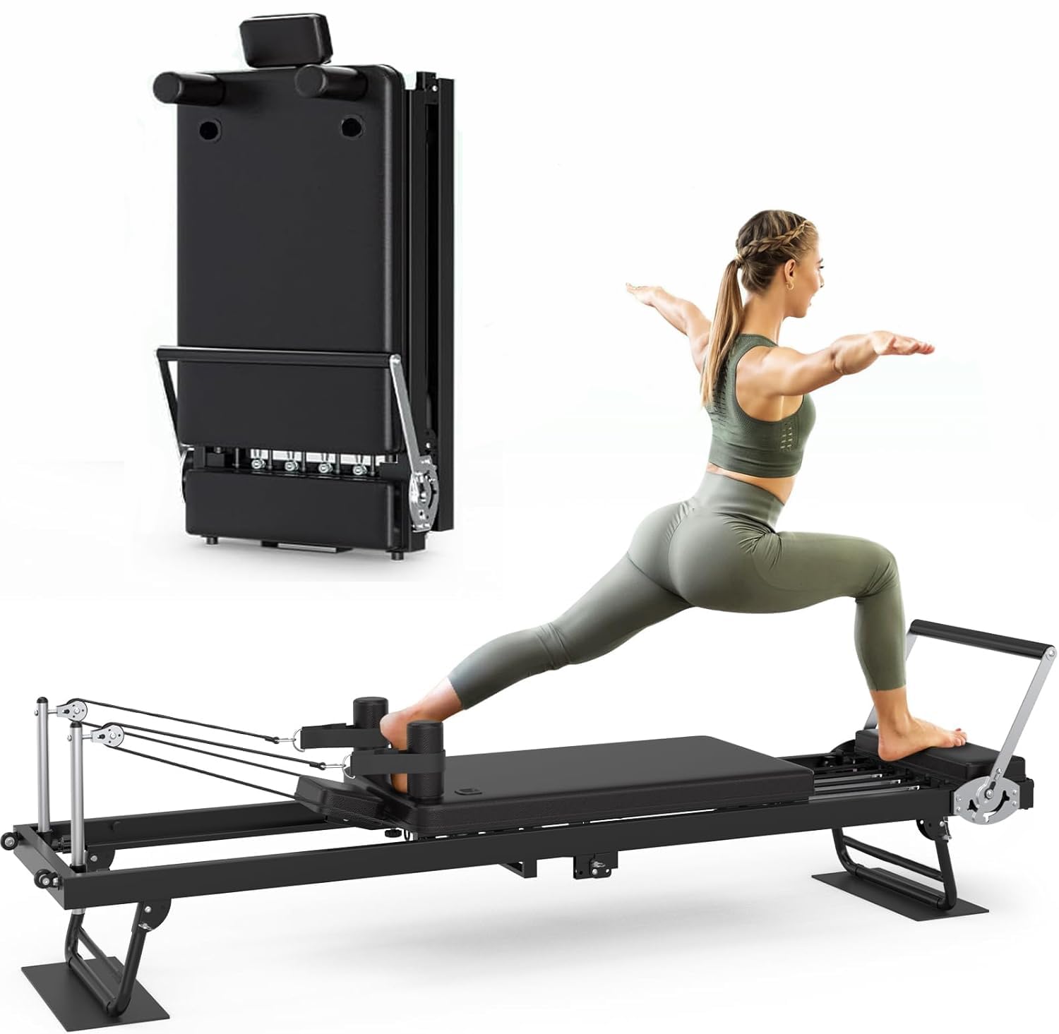 DEONG Pilates Reformer Machine,New Lengthening Foldable Pilates Machine Equipment for Home, Exercise Yoga Equipment, Adjustable Intensity Pilates Bed Suitable for Beginners and Intermediate Users