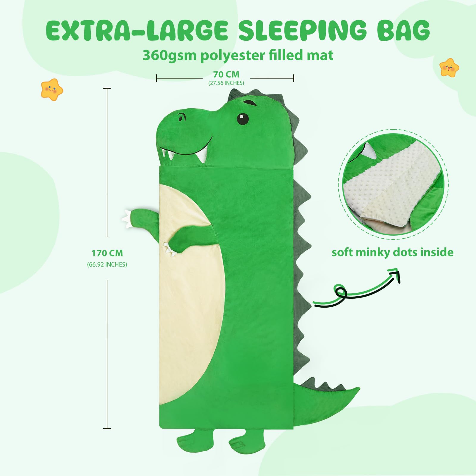 Kids Sleeping Bag Soft Plush Toddler Nap Mat with Pillow for Boys Girls Large 67 * 27.5 Inch Sleeping Mat for Daycare Preschool Kindergarten