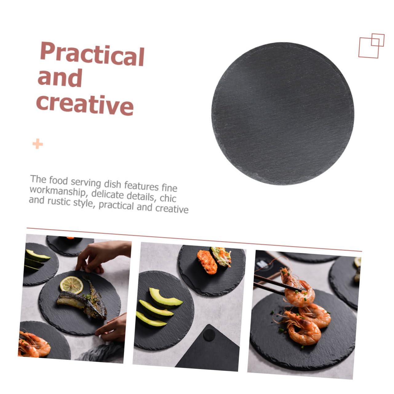 Ipetboom Plato de Piedra Redondo Negro de Pizarra para Servir Alimentos | Uso en Restaurante y Hogar, Apto para Desayuno y Postres, Estilo Rústico Creativo