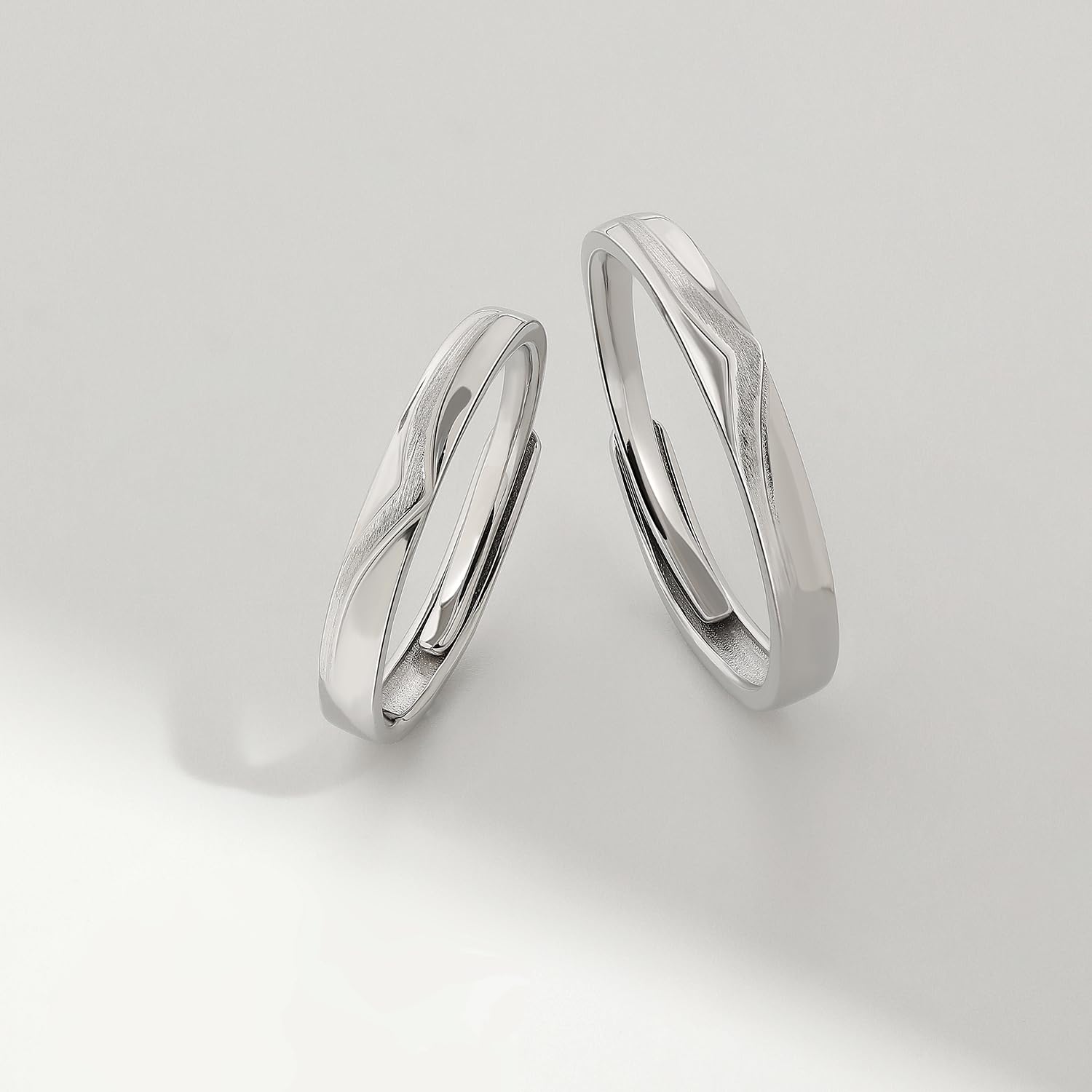 Meissa Anillos Plata de ley 925 Pareja Alianzas Compromiso Boda para Promesa de amor eterno Diseño de Montañas Adjustable Anillo Plata Pareja Novios Regalo de San Valentín (Juego de dos anillos)