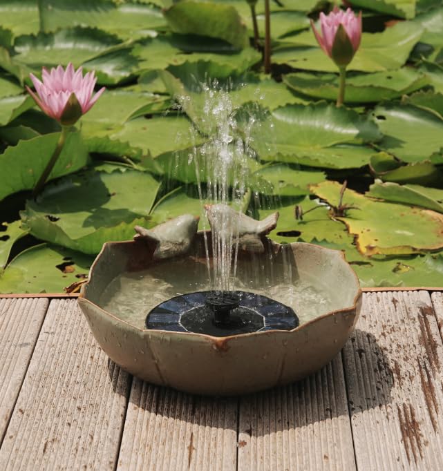 Ceramic Bird Bath with Solar Fountain