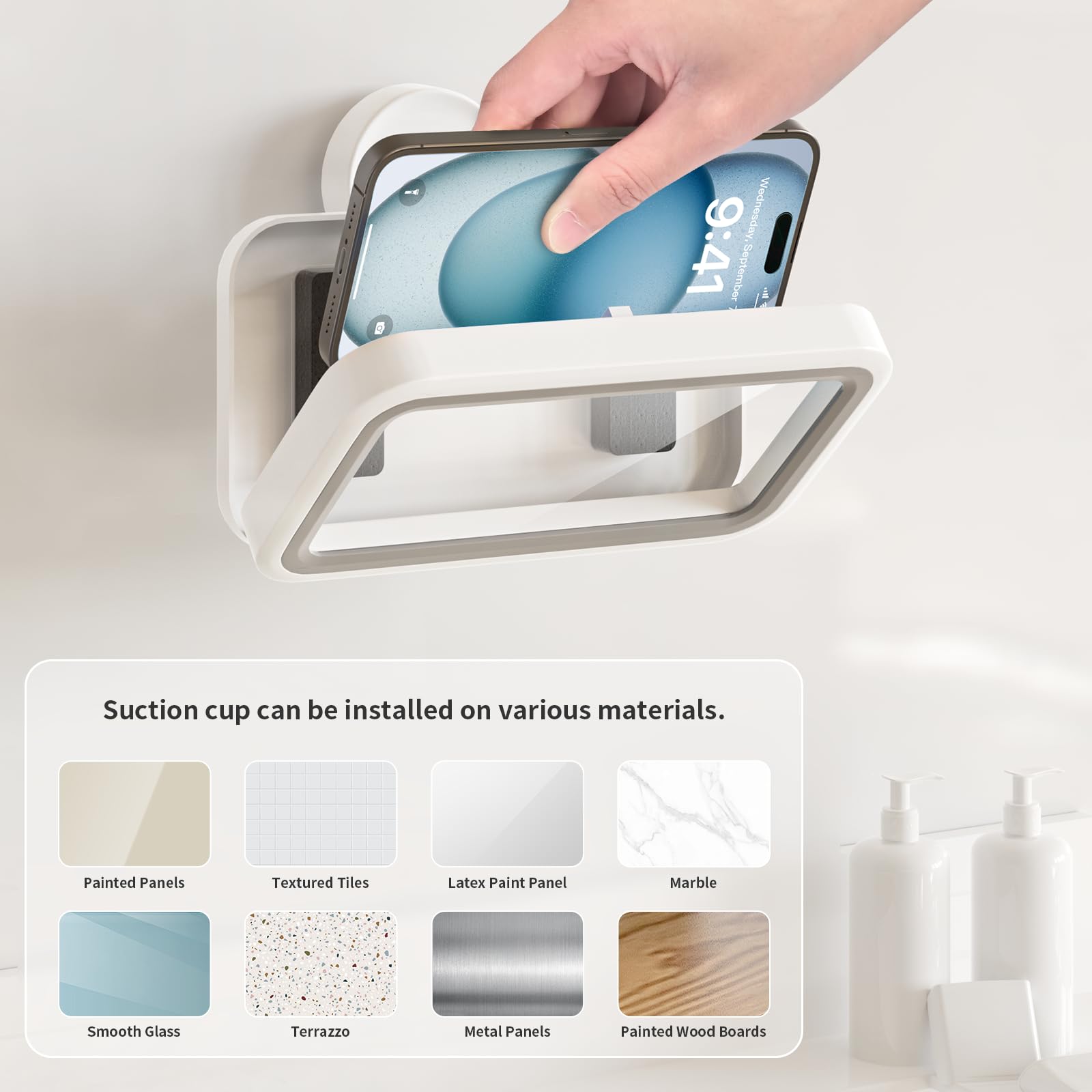 Teléfono de ducha Hodler impermeable con rotación de 360 grados, antivaho e impermeable, soporte con ventosa para un fácil movimiento, espejo de cocina para bañera adecuado para todos los