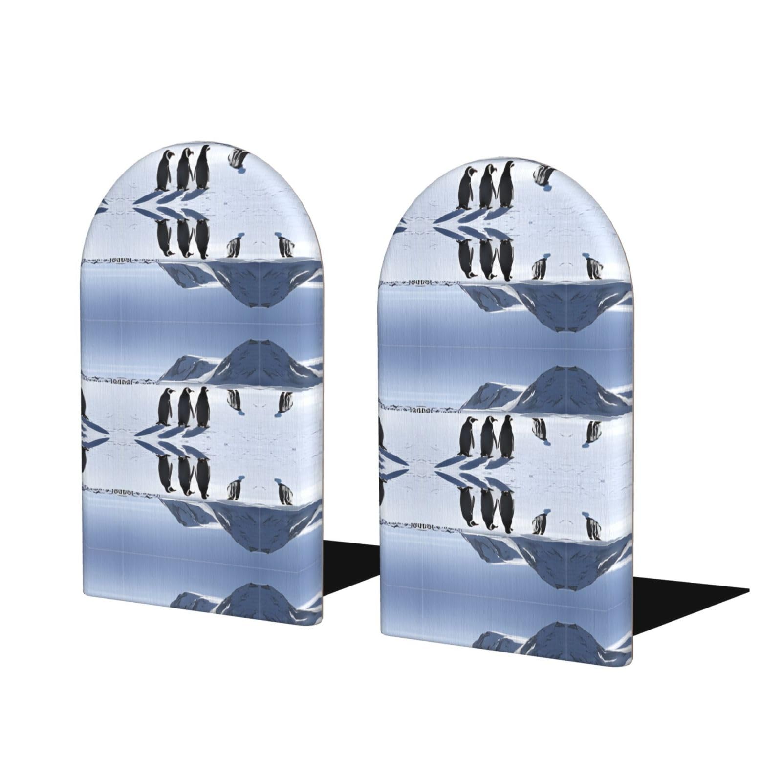 Penguins On The Iceberg Stylish Bookends with Full-Print Design Durable Wooden and Metal Bookend Set for Home, Office