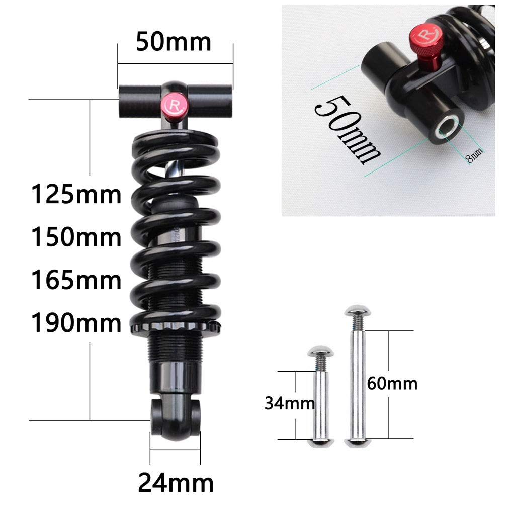 Ammortizzatore Posteriore Bici 165x35 Mm – In Alluminio, Pressione Aria Regolabile (100-150 PSI), Per MTB, Ebike E Scooter