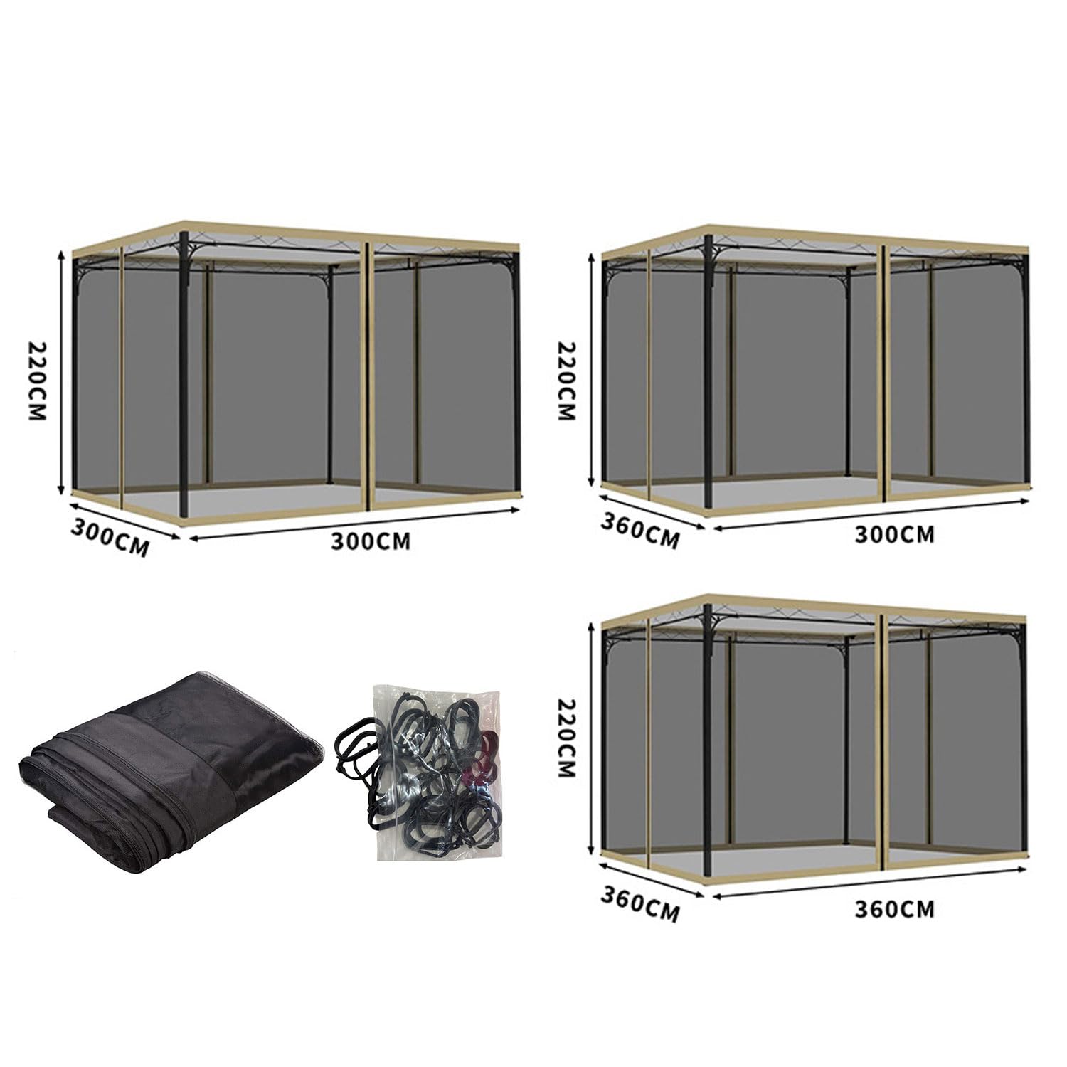 Moustiquaire pour Tonnelle et Gazebo 4 Panneaux Rideau Filet de Protection Universel avec Double Fermeture Éclair Anti-Moustiques pour Jardin, Terrasse, Patio, Auvent et Pergola(Gris, 300 * 300CM)