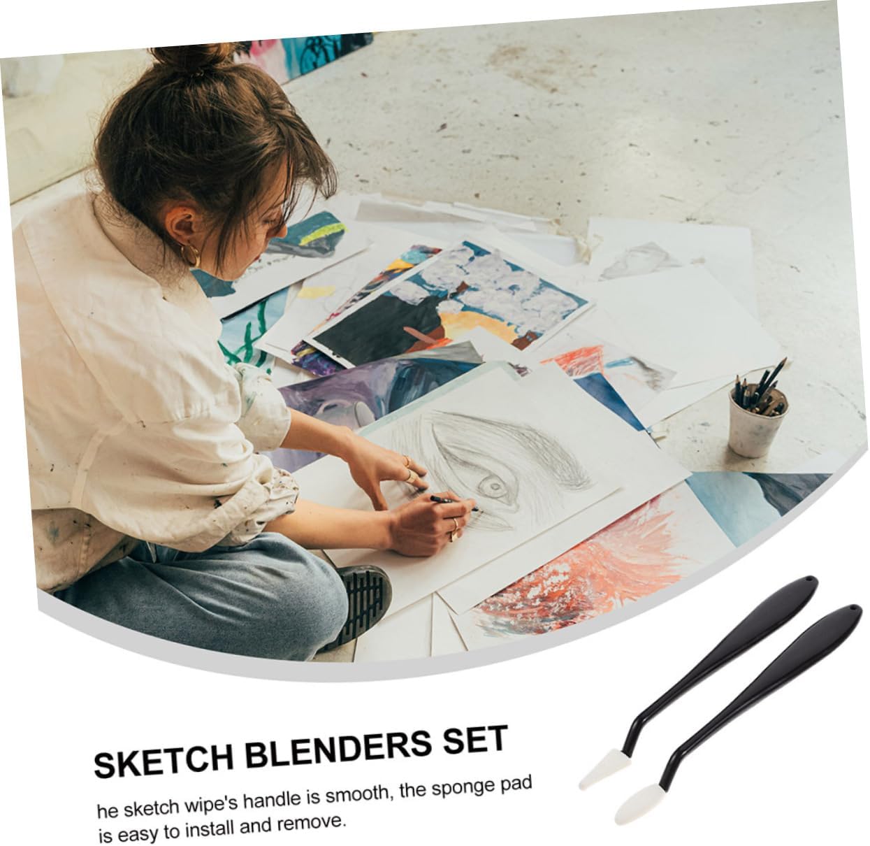 Anneome 6pcs Art Sketch Wipe Tools Set Blending Stumps Eraser for Artists Drawing Supplies Highlight Blending Tools Shadow Sponge Pad Set
