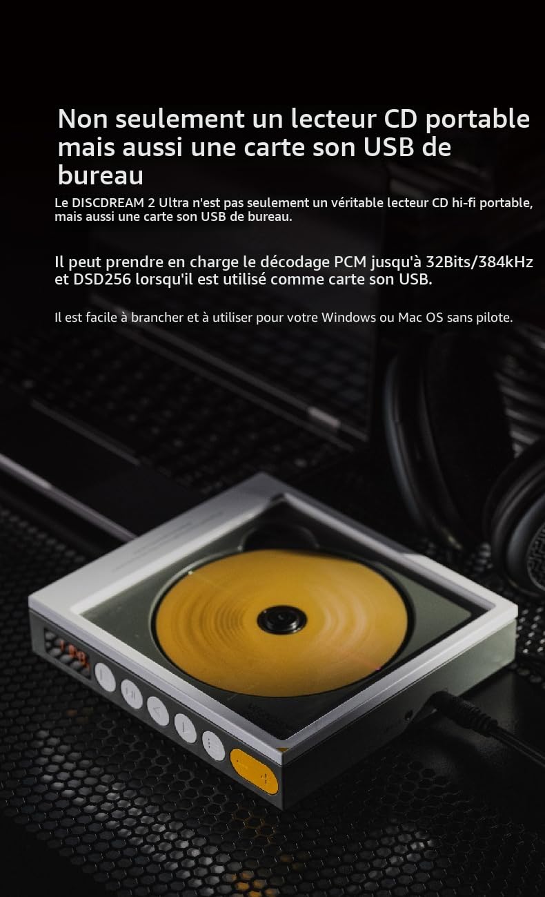 Moondrop DISCDREAM 2 Lecteur CD Portable Fonction Carte Son de Bureau USB Sortie Optique Numérique