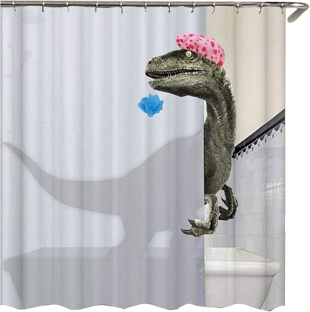 Jcevium Lovely Bathing Dinosaur Print Shower Curtain Waterproof Bathroom Curtain Shower Accessories Bath Curtain180x180Cm