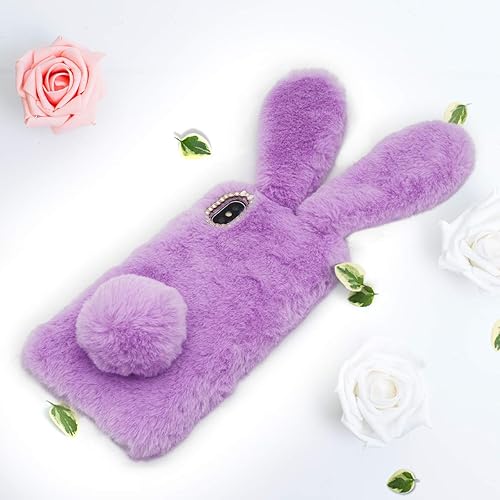 Miniatura 5 de Jesiya - Funda de cuero para iPhone 7, diseño de conejo esponjoso, suave, color negro, para iPhone 7iPhone 8, Rosado