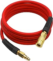 YOTOO 1/4" x 10ft Hybrid Lead-in Air Hose 300 PSI Kink-Resistant Whip Hose with Quick Couplers & Bend Restrictors, Red
