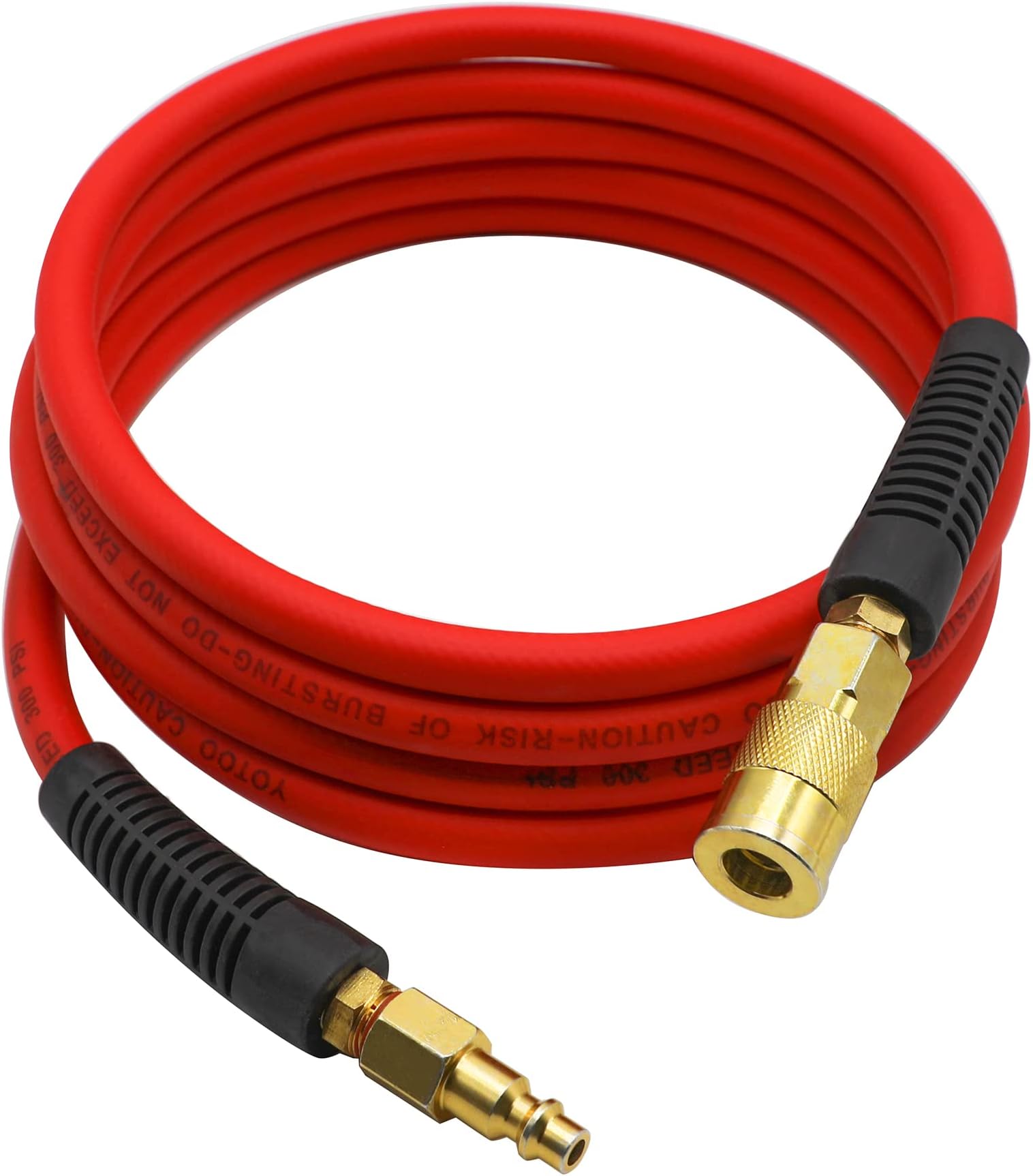 YOTOO Hybrid Lead-in Air Hose 1/4-Inch by 10-Feet 300 PSI Heavy Duty, Lightweight, Kink Resistant, All-Weather Flexibility with Bend Restrictors, 1/4" Industrial Quick Coupler and Plug, Red
