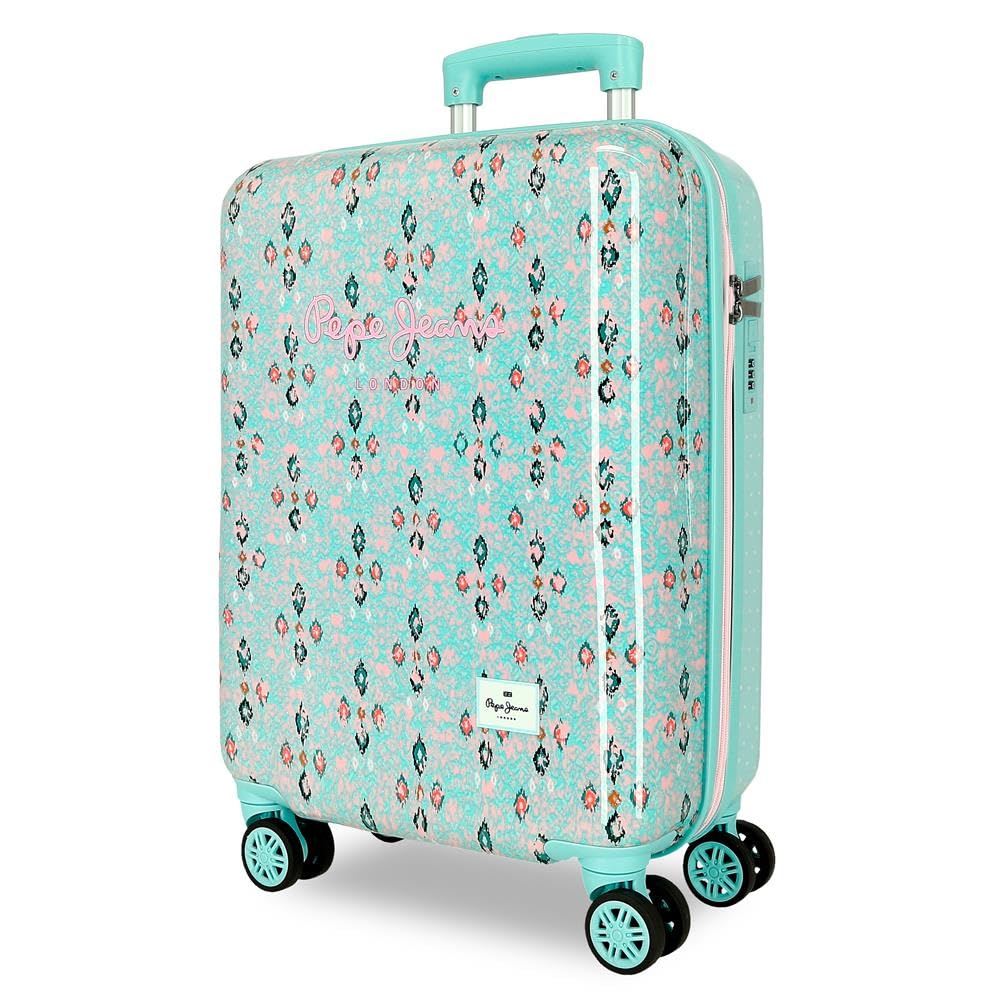 Pepe Jeans Sun Turquoise Green Cabin Suitcase 38x55x20 cm Rigid ABS Combination Closure 34L 2.6kg 4 Double Wheels Hand Luggage by Joumma Bags