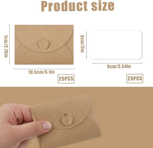 Miniatura 2 de SAVITA 25 mini sobres con tarjetas, cierre de corazón, grafiti en blanco, tarjetas de felicitación de papel kraft para invitaciones de boda,