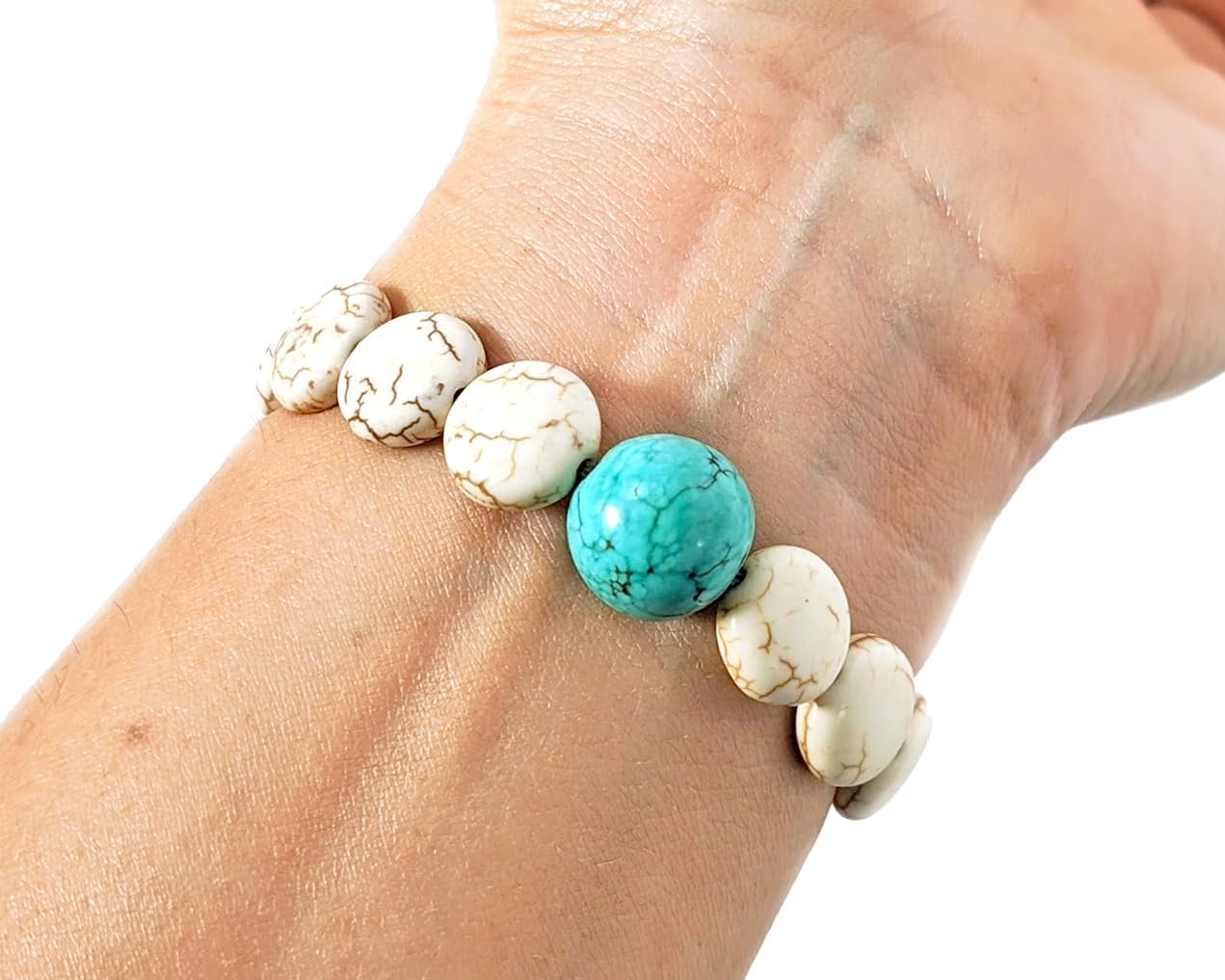 P6 PressureBands Acupressure Bracelets for Nausea Relief - Motion and Morning Sickness, Sea and Travel Sickness in White Howlite- 1 Pair (2 Bracelets)