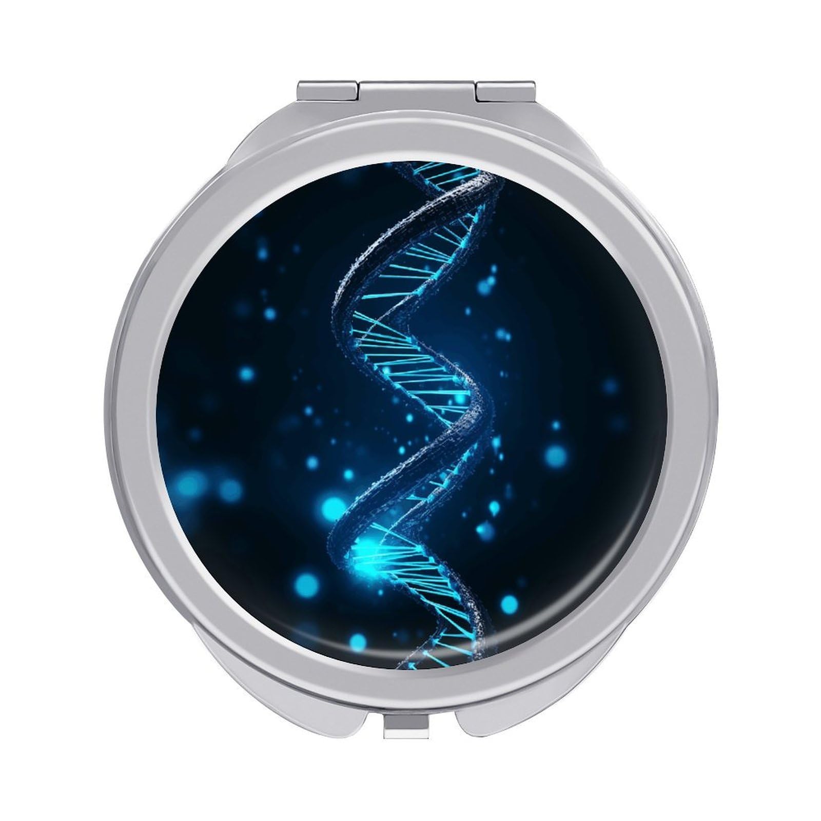 FekiLoot Blue DNA Structure Makeup Mirror Compact Round Travel Makeup Mirror Portable Folding Handheld Pocket Mirrors for Handbag and Purses Gift Mini Mirrors