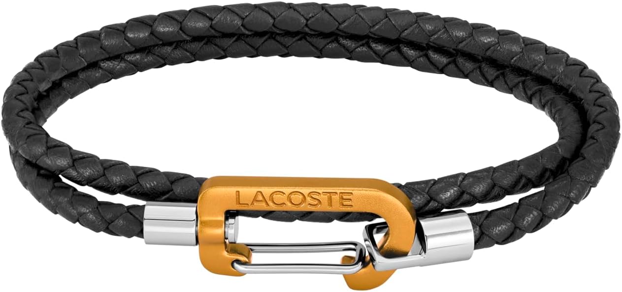 ★★送料無料★★[Lacoste] メンズ MATT コレクション ダブルラップ レザーブレスレット カラーカラビナクロージャー – ブラウン、ネイ