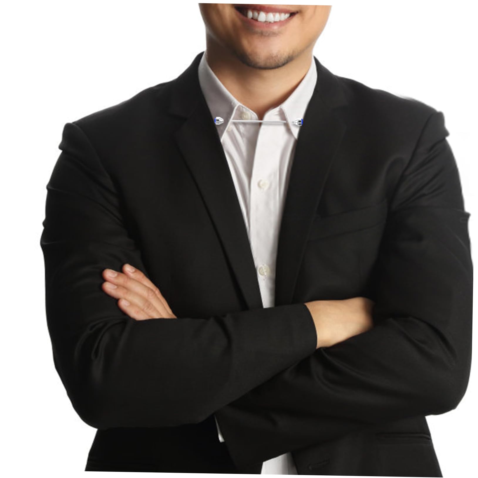 FOMIYES Fashionable Collar Bar Pin Set 2pcs Men's Rhinestone Lapel Pins Perfect for Formal Shirts