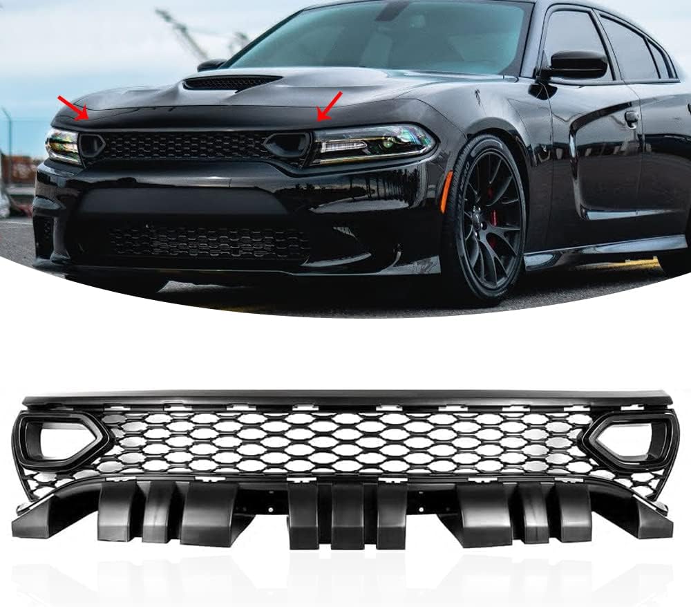 Front Upper Grill For Dodge Charger SRT Scat Pack SXT R/T Black Grill 2015-2022