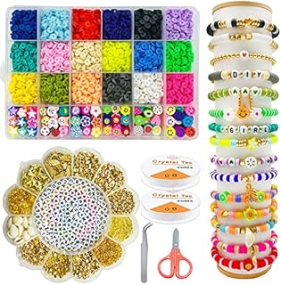 kinearcharms 5200pcs Clay Beads Kit,Flat Round Clay Spacer Beads,Fruit Handmade Polymer Clay Beads,5 Sets A-Z Letter Beads 12 Various Beads Charms kit for DIY Bracelet Jewelry Making kit