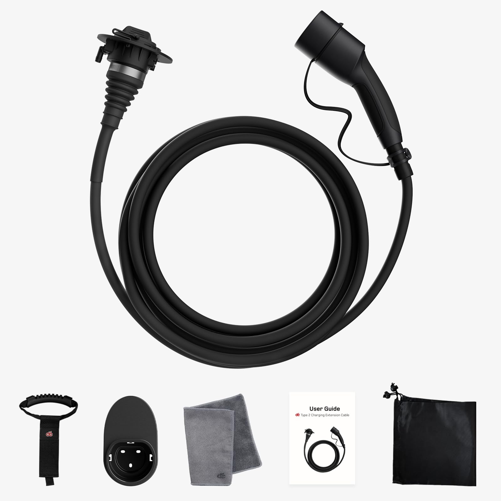 dé Przedłużacz typu 2 [10 m, 7,4 kW, 32 A] 1-fazowy kabel do ładowania 230 V, stopień ochrony IP54, kompatybilny ze wszystkimi IEC62196-2 BEV i HPEV, z torbą do przenoszenia