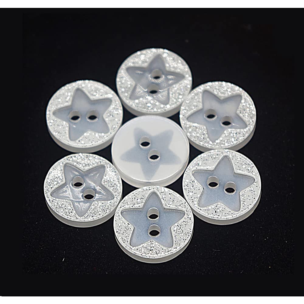 50 PCS Flower Star Pattern Glitter Buttons Resin 2 Holes Button for Sewing Scrapbooking and DIY Craft