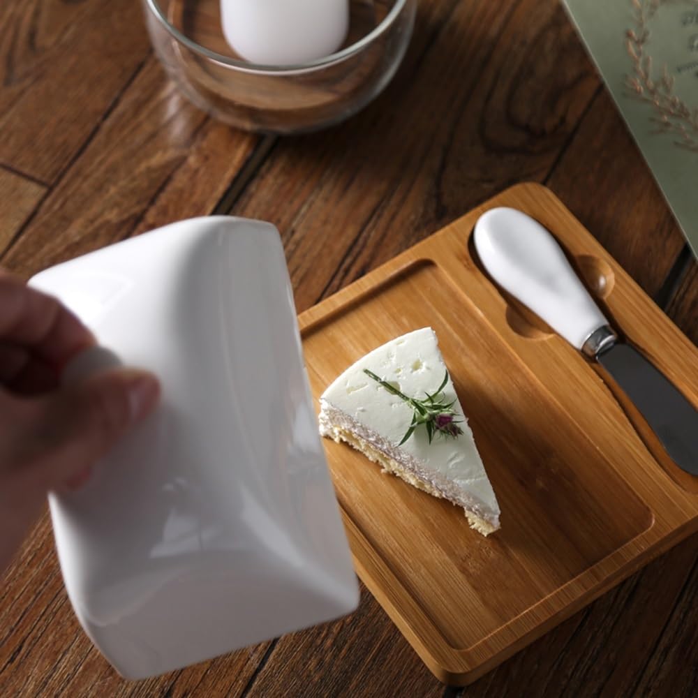 Danie z masłem Porcelanowa maselniczka biała z łyżką do masła Kuchnia