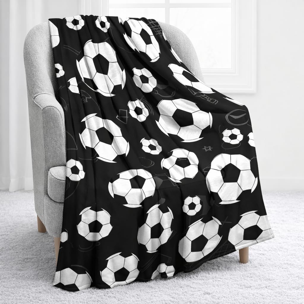 Soccer Blanket, 60" x 80" Lightweight Soft Throw, Fleece Blankets Gifts for Soccer Lovers Teens Men, Sofa Couch Bedroom Home Decor