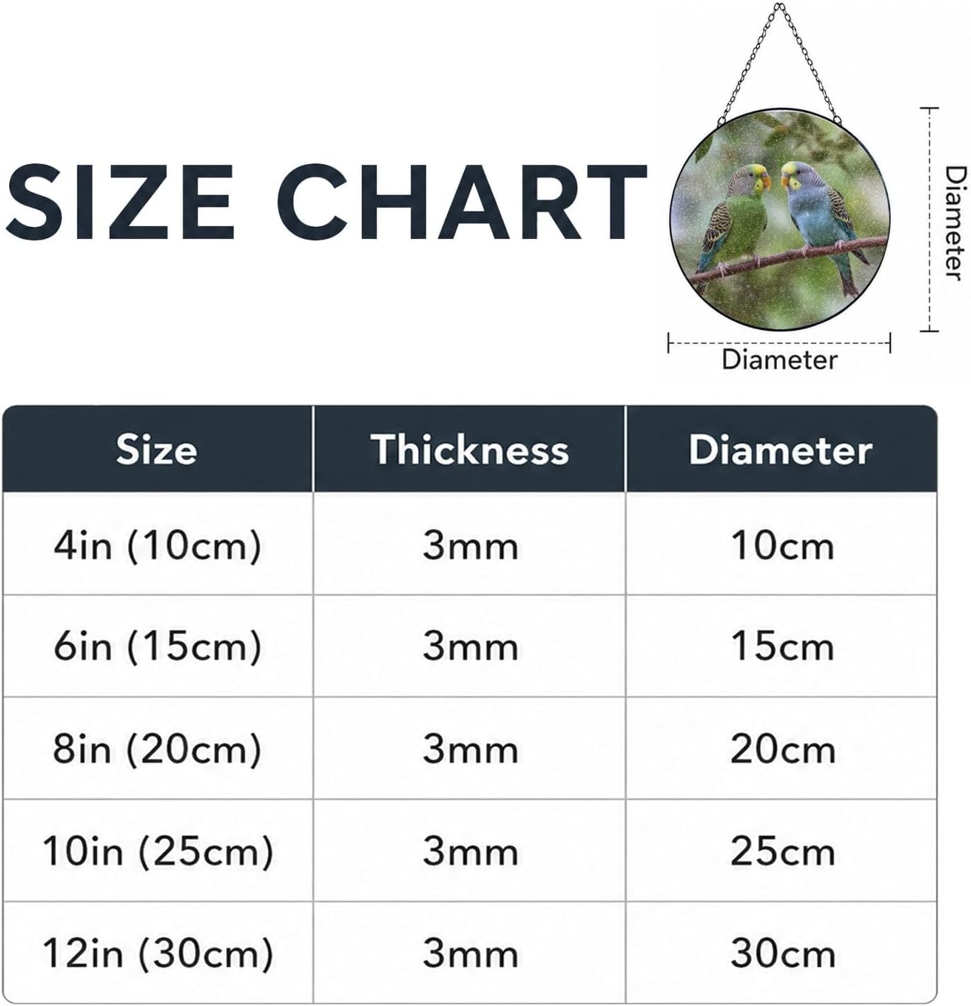 Blue and Green Parakeets Stained Glass Suncatcher for Window Hanging Sun Catcher Ornament for Women Men Suncatcher for Home Decor, 8in（20cm） Round Glass Ornament for Mother's Day Birthday Gift