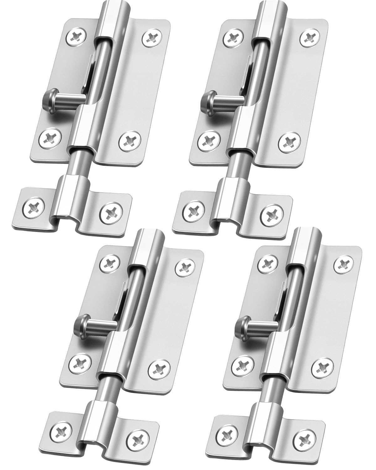 Door Security Slide Latch Lock, 3 inch Barrel Bolt with Solid Heavy Duty Steel to Keep You Safe and Private, Brushed Nickle Finish Door Latch Sliding Lock with Screws (4 Pack-Silver)