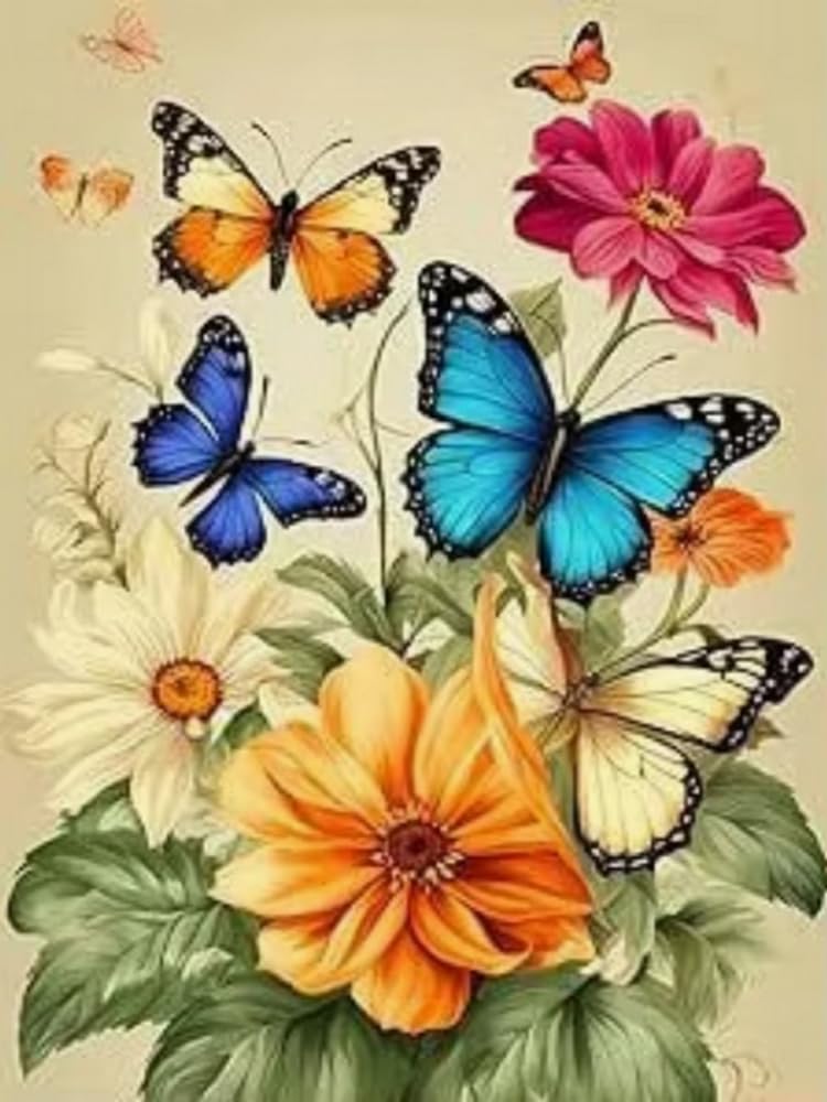 COKYIS 5D Diamond Painting by Numbers Kit Butterflies and Flowers DIY Full Drill Crystal Rhinestone Embroidery Diamond Embroidery Diamond Dots Arts Home Decor (16x20inch)