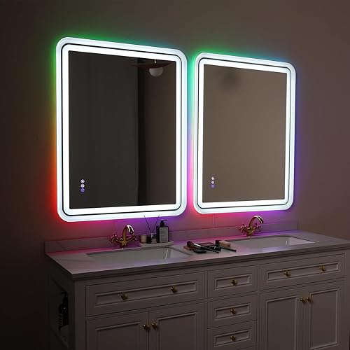 Miniatura 2 de ANDY STAR Espejo de baño LED de 20 x 28 pulgadas, espejo de baño iluminado redondeado RGB retroiluminado y frontal iluminado, regulable