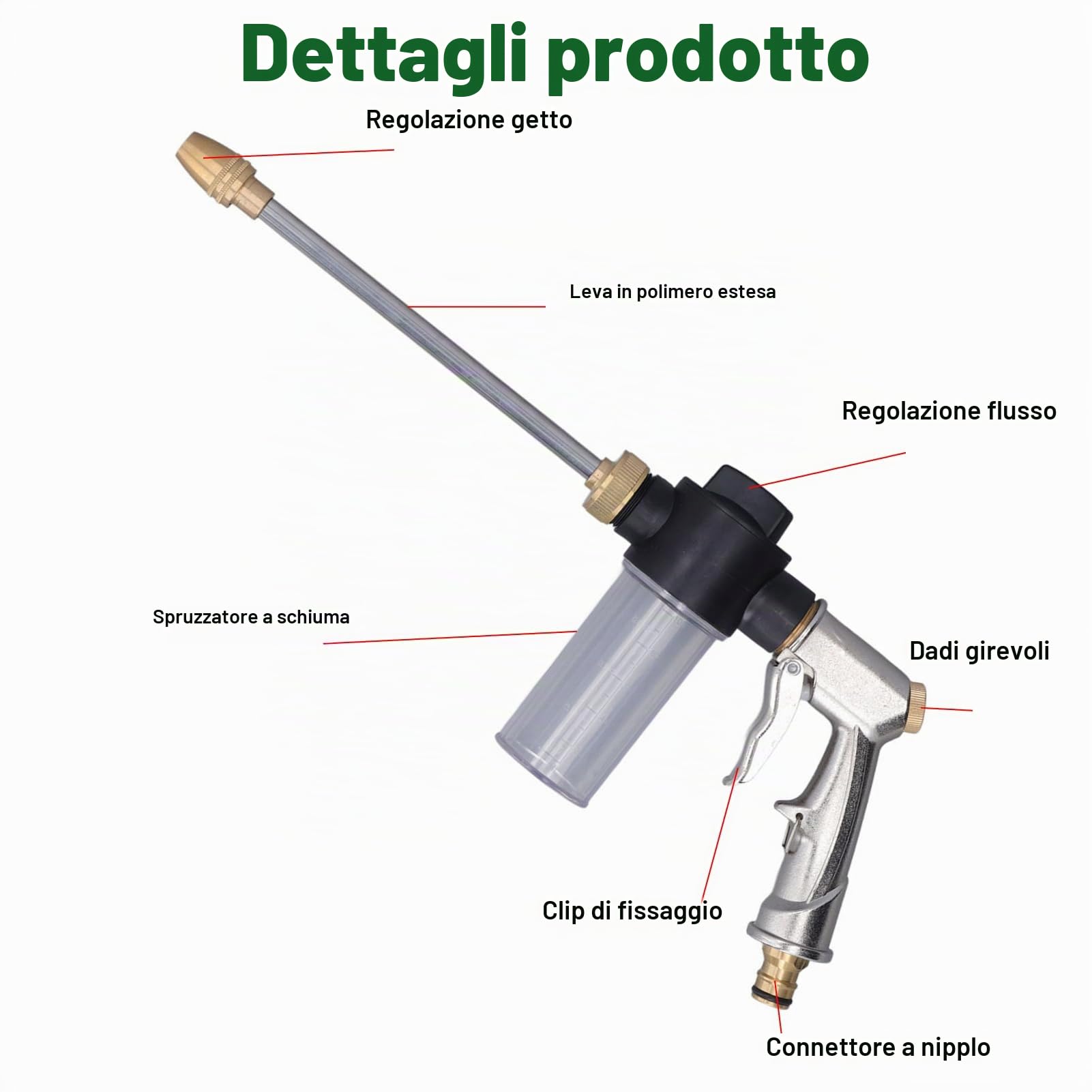 Pistola Ad Acqua Ad Alta Pressione Pistola Idropulitrice Tubo Flessibile Giardino Ugello Spruzzatore Schiuma Rondella Strumento di Pulizia a Spruzzo per Lavaggio Auto Pulizia del Pavimento