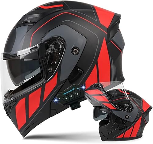 Casco modular de motocicleta Bluetooth aprobado por DOT antivaho, doble visera, casco de motocicleta abatible de cara completa, micrófono con