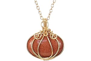 Natural Quartz Stone Pendant Pumpkin Crystal Full Wire Wrap Gemstone Necklace for Women