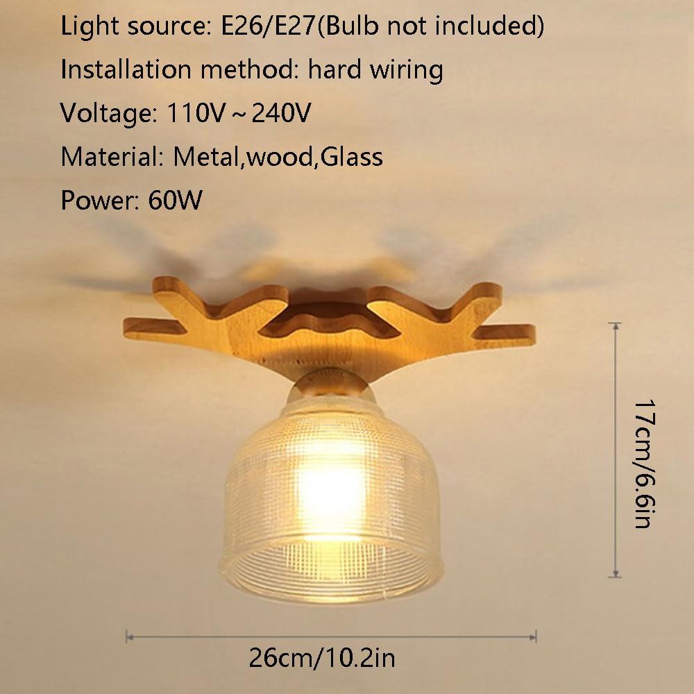 Japońska lampa sufitowa ganek ze szklanym kloszem, półwpuszczana lampa sufitowa drewniana oprawa łatwa w instalacji żyrandol dekoracja korytarza dekoracja domu