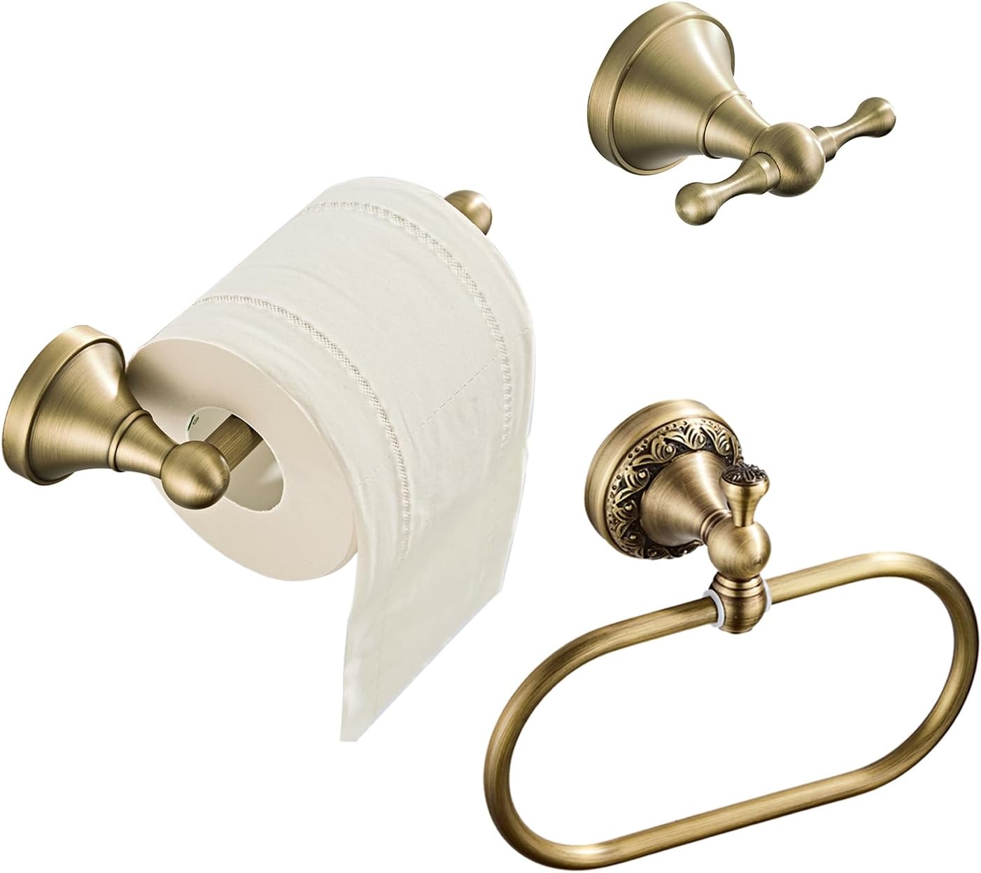 Flybath 3PC Set - Oval Towel Ring, Toilet Paper Holder and Towel Hook Wall Mounted Bathroom Accessories Antique Brass Brushed Bronze