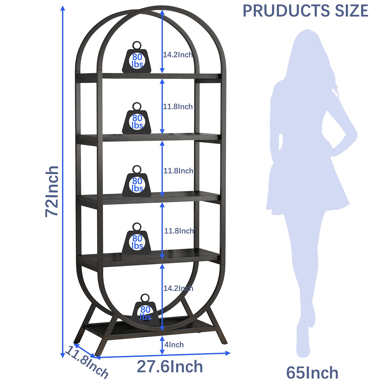 Amazon.com: Kogven Bookshelf Arched Bookcase, Industrial 5 Tier