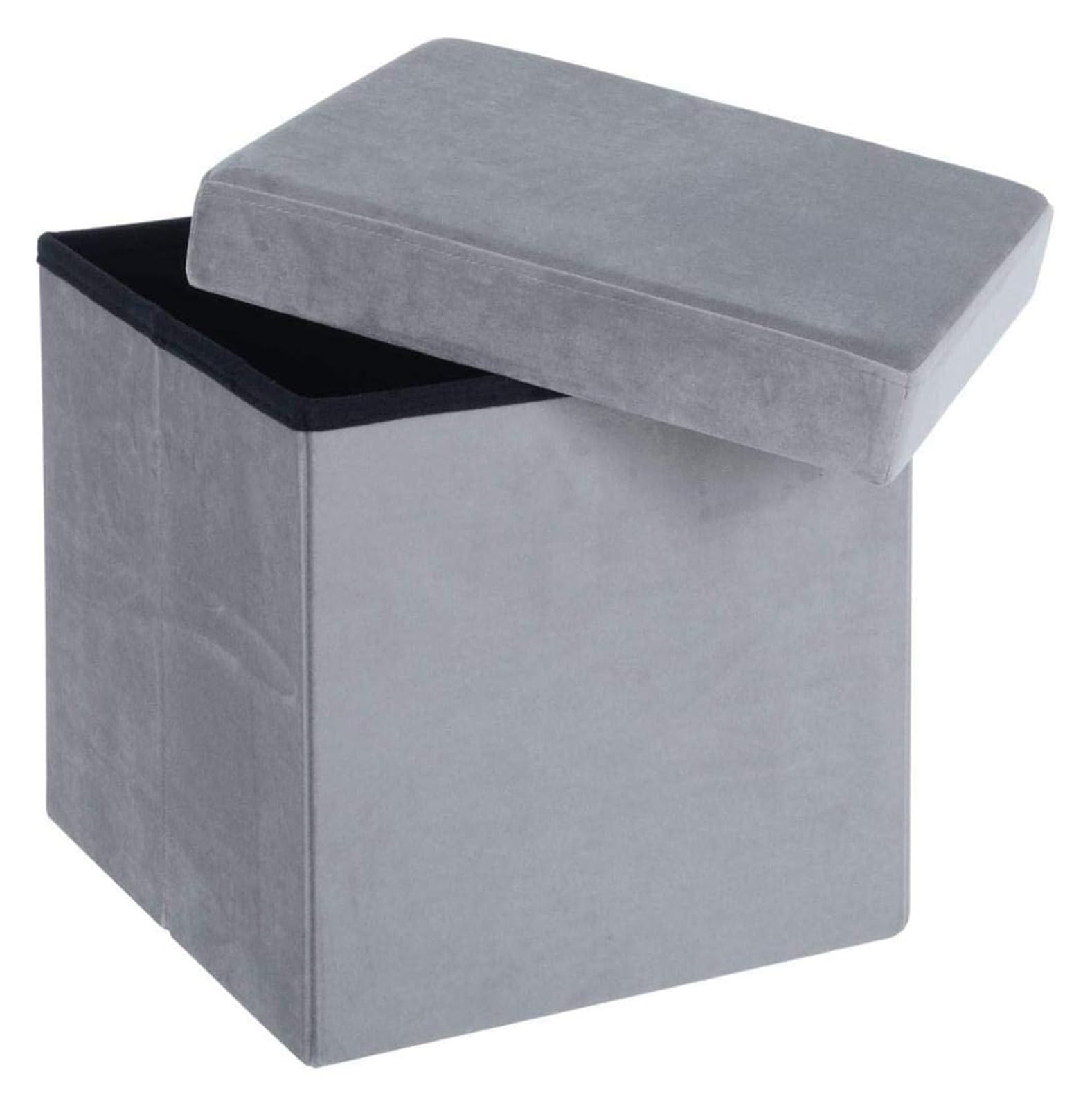 Taburete Plegable Verde Oscuro con Almacenamiento, Cubo de 38 cm con Funda de Tela de Terciopelo, Tapa Acolchada, Asiento Adicional Ideal, Taburete para pies, Caja de Juguetes, revistas, SIL