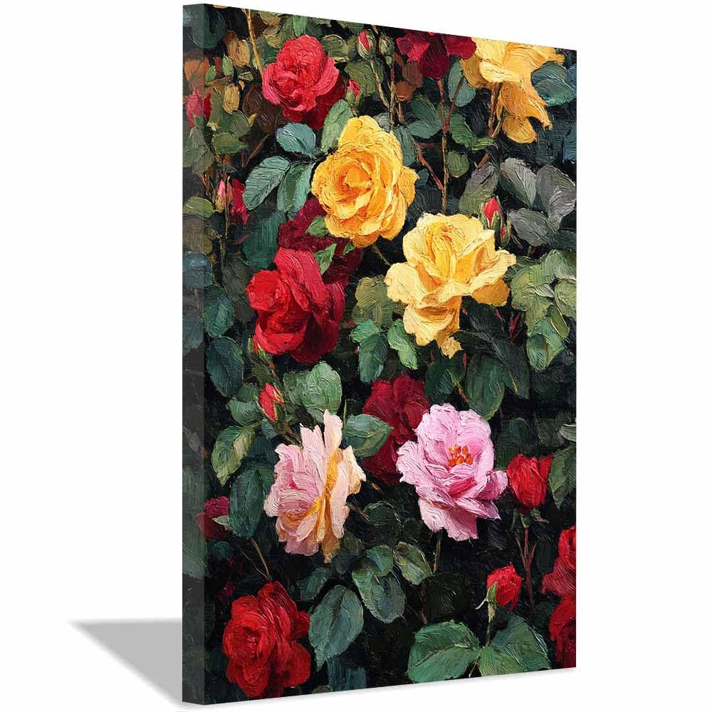 Xeniou Multicolor Flowers Canvas Vibrants Colorful Ros Canvas Wall Art, For Living Room Bedroom Home Wall Decoration(Multicolor)-70X100cm Framed