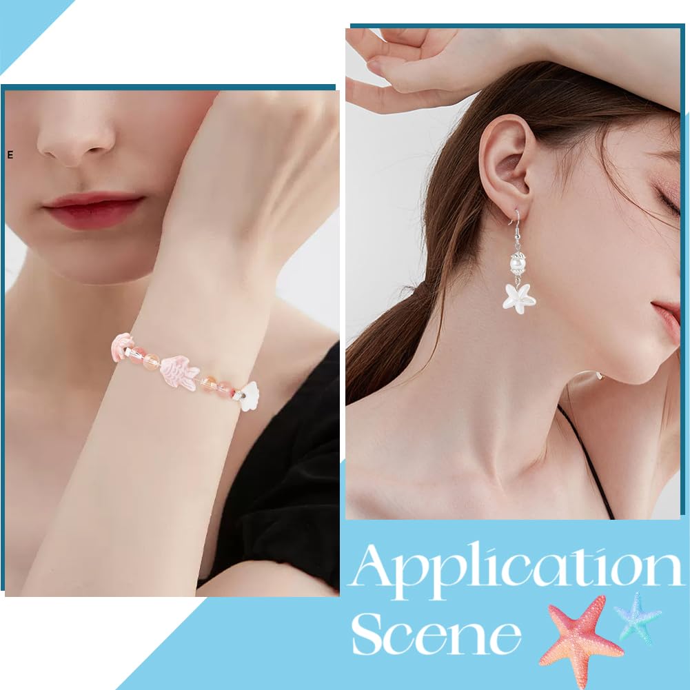 SUNNYCLUE 1 Scatola 150 Pezzi Perline Stelle Marine Stile Boho Bianco Puro Turchese Sintetico Stelle Marine Perline Animali Sfusi Ciondoli Estive Mare Oceano Distanziatric
